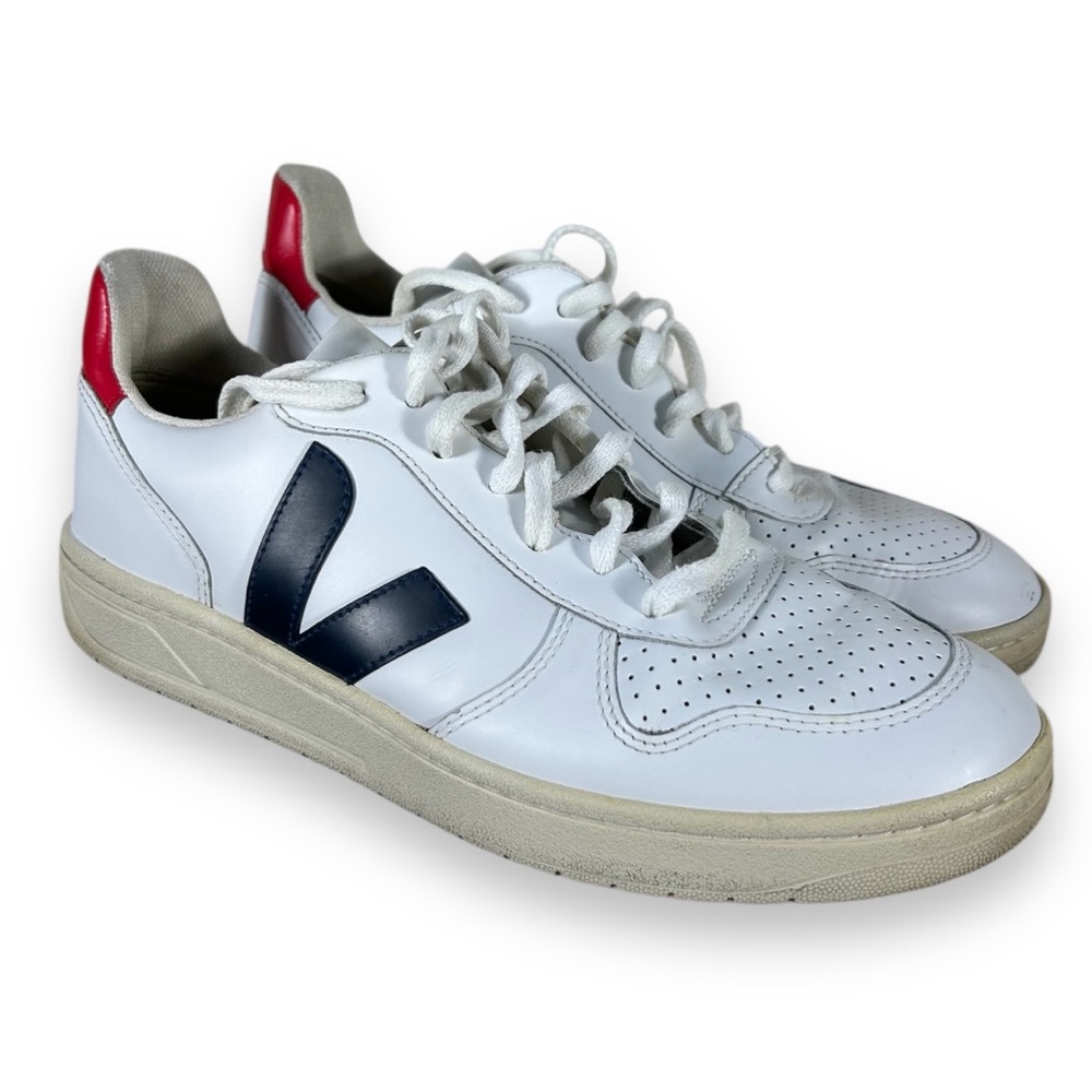 Veja White and Navy Athletic Shoes